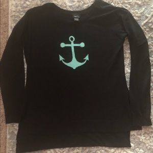 Black sweater with mint green anchor